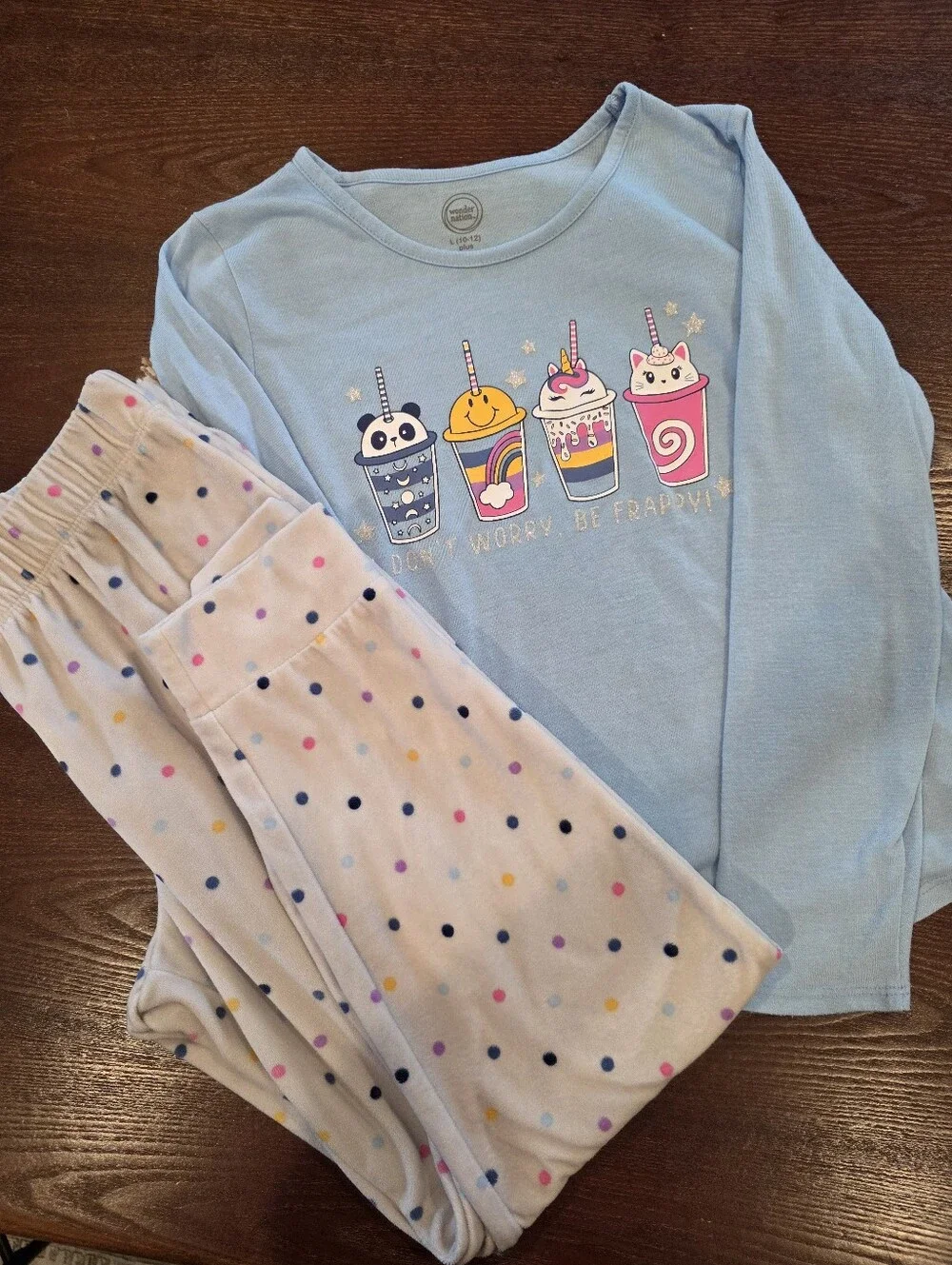 Wonder Nation Girls L 10-12 PLUS Pajama Set Light Blue Winter